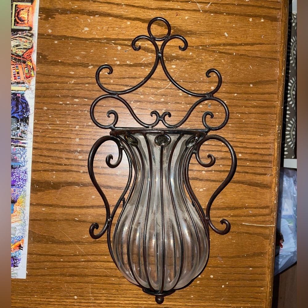 Vintage Cast Iron glass plantar decor - Picture 2 of 3
